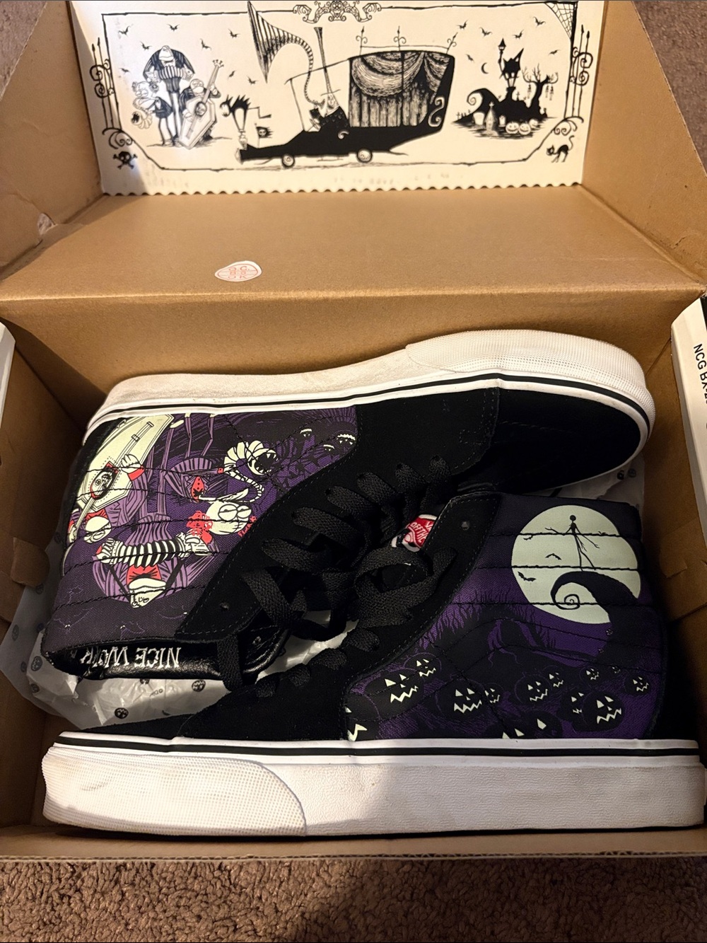 Vans Black & Purple High-Top Skate Sneakers with Halloween Graphic - Picture 3 of 6